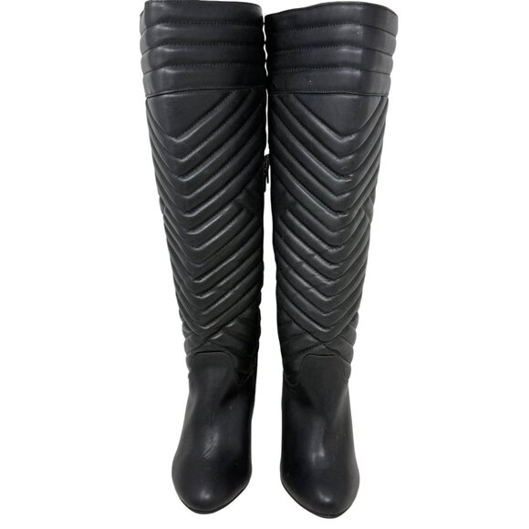 Torrid Womens Knee Boots Black Quilted Faux Leather Heeled Boots Statement Sz 8W - Picture 2 of 11